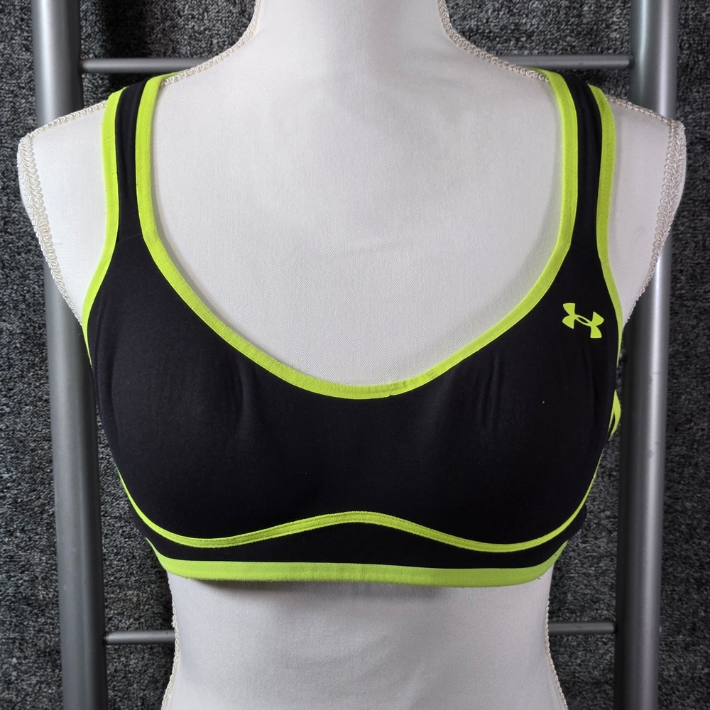 Under Armour Womens Black Neon Lime Green Crisscross Racerback Sports Bra Small
